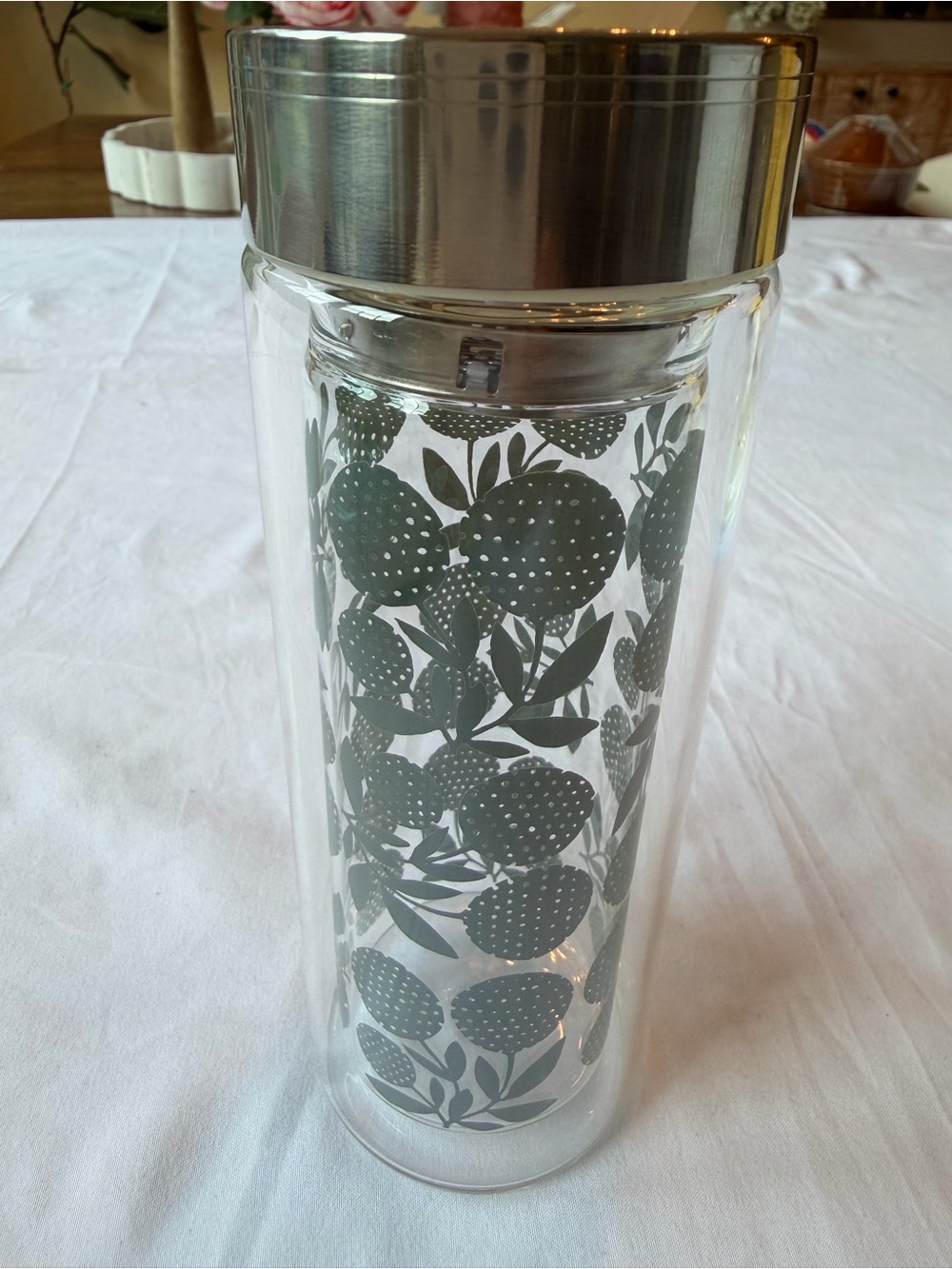 Floral Eigenart Flowtea "Eucalyptus" Tea Maker Double-Wall Glass Infuser Bottle